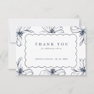 Carte De Remerciements Chic Floral Art Bordure Mariage moderne