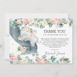 Carte De Remerciements Chic Floral verdure Elephant Baby shower fille