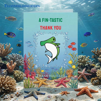 Carte De Remerciements Chic Garçon Anniversaire Requin Marteau Vert