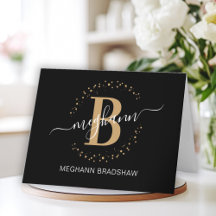 Chic Girly moderne Black Gold Nom Script Monogramm
