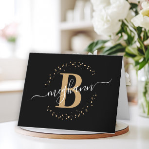 Carte De Remerciements Chic Girly moderne Black Gold Nom Script Monogramm