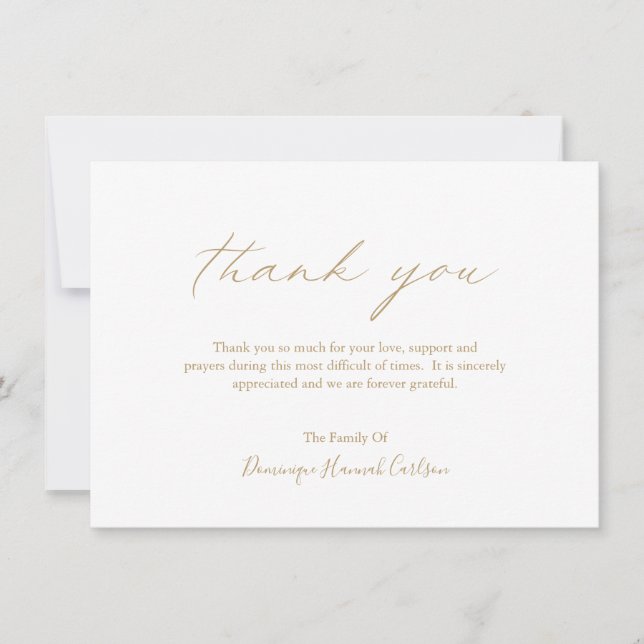 Carte De Remerciements Chic Gold Calligraphie Simple Elégant Funérailles (Devant)