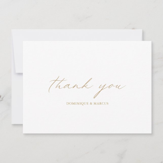 Carte De Remerciements Chic Gold Calligraphie Simple Elégant Mariage (Devant)