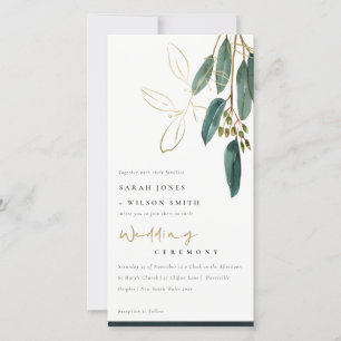 CARTE DE REMERCIEMENTS CHIC GOLD GREEN EUCALYPTUS FOLIAGE INVITER