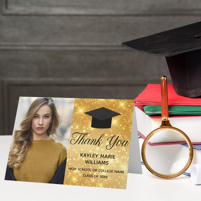 Carte De Remerciements Chic Gold Sparkle Graduation Photo 2025 Graduate (Créateur téléchargé)