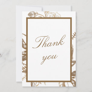 Carte De Remerciements Chic Gold & White Faux Metal Floral Photo Mariage