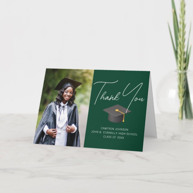 Carte De Remerciements Chic Green Graduate Photo Diplôme sur mesure (Devant)