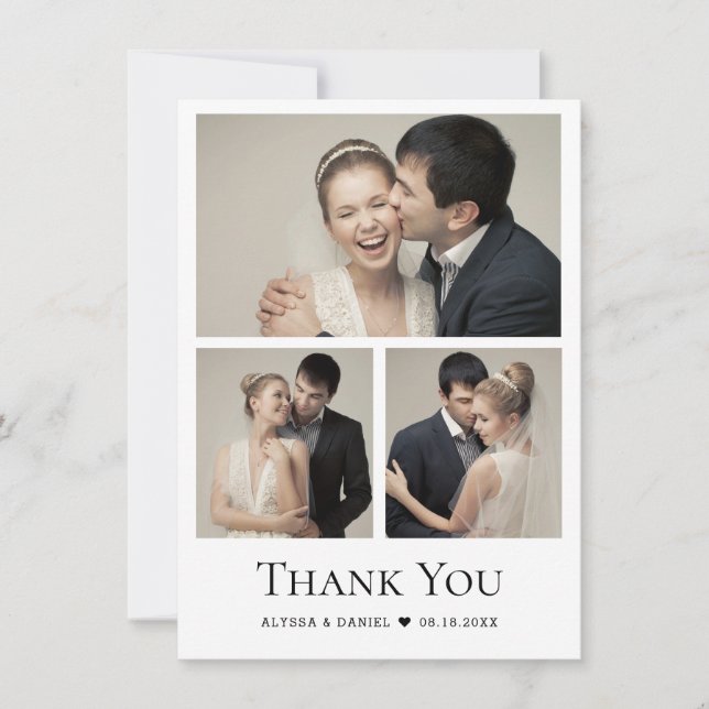 Carte De Remerciements Chic Heart Modern Mariage Photo Collage (Devant)