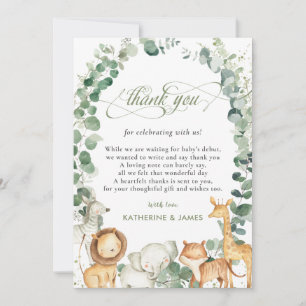 Carte De Remerciements  Chic Jungle Animaux Baby shower verdoyant 