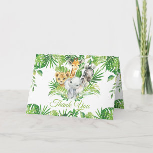 Carte De Remerciements Chic Jungle Animaux Verdure Baby shower d'annivers