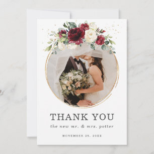 Carte De Remerciements Chic Mariage Photo De Mariage Floral Bourgogne Ivo
