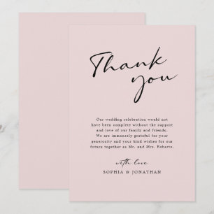 Carte De Remerciements Chic Moderne Calligraphie Blush Rose Simple Mariag