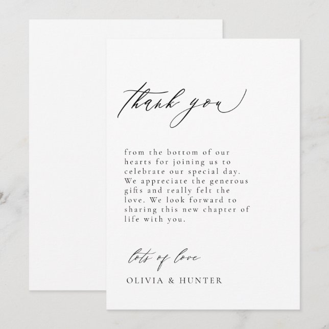 Carte De Remerciements Chic moderne Mariage noir & blanc (Devant / Derrière)