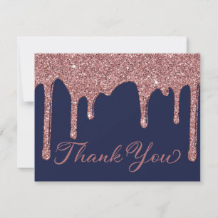 Carte De Remerciements Chic Navy Rose  Gold Parties scintillant Drives Me