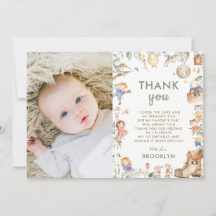 Carte De Remerciements Chic Nursery Rhyme Green 1er anniversaire garçon f