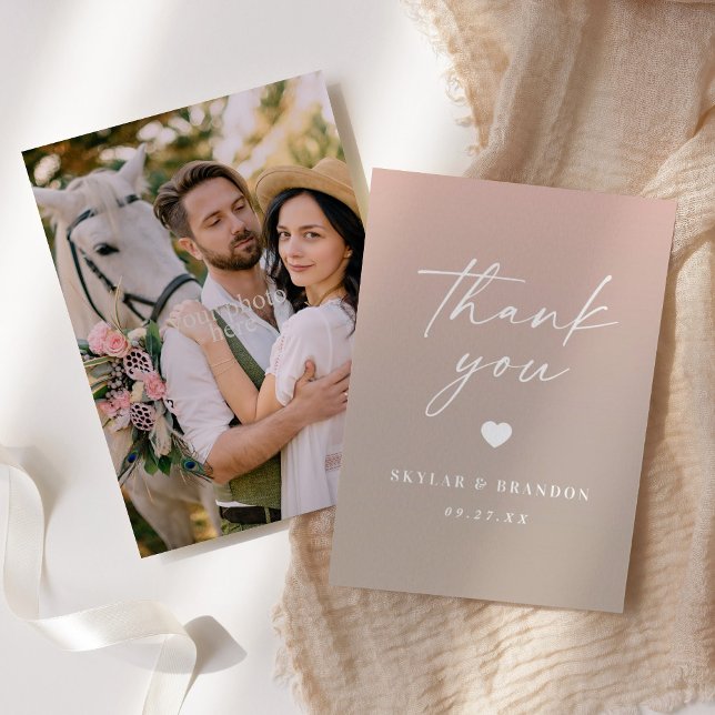 Carte De Remerciements Chic Ombre Blush rose & Mariage kaki beige (Créateur téléchargé)