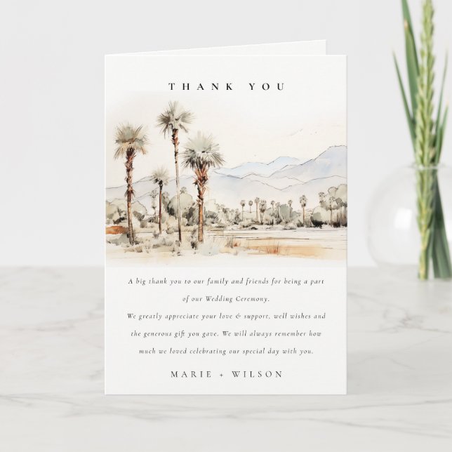 Carte De Remerciements Chic Palm Springs California Mariage paysager (Devant)