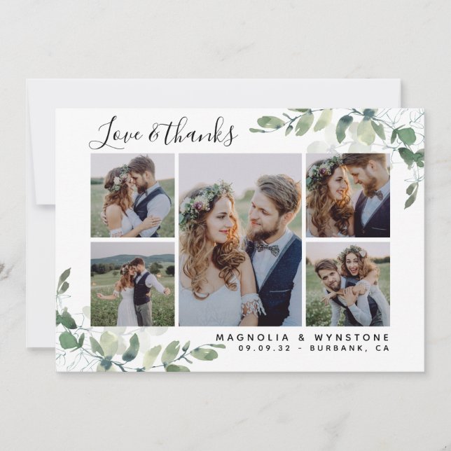 Carte De Remerciements Chic Photo Mariage Eucalyptus (Devant)