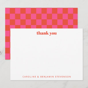 Carte De Remerciements Chic Pink Orange Checkerboard personnalisé