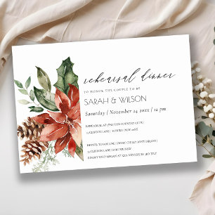 Carte De Remerciements Chic Poinsettia Pine Cone Dîner de répétition Invi