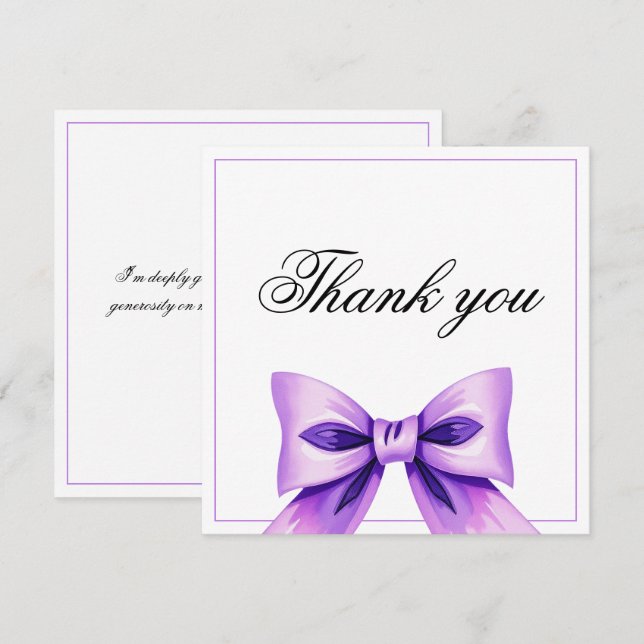Carte De Remerciements Chic Purple Bow Coquette Girl Sweet 16 Anniversair (Devant / Derrière)