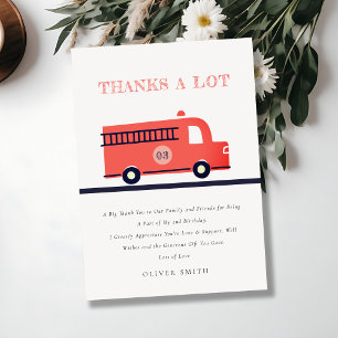 Carte De Remerciements Chic Red Navy Moteur de Camion d'incendie n'import