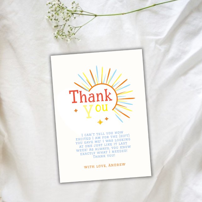 Carte De Remerciements Chic Retro Voici Le Baby shower Son (Chic Retro Here Comes The Son Baby Shower Thank You Card)