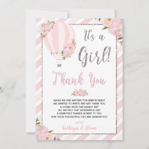 Carte De Remerciements Chic rose Floral Baby shower à air chaud