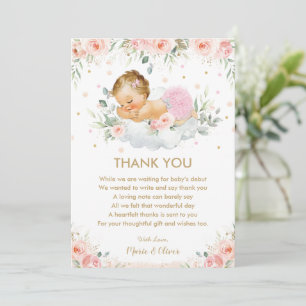 Carte De Remerciements Chic rose Floral Sweet Baby Girl Douche Anniversai
