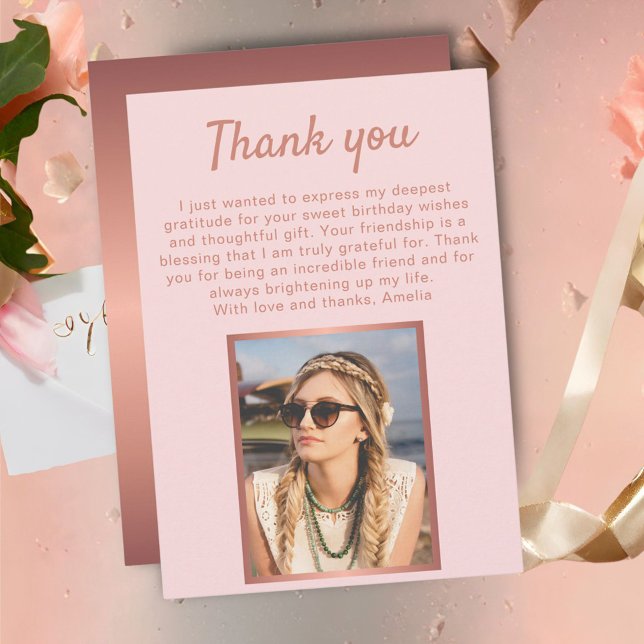 Carte De Remerciements Chic Rose Gold Metallic Photo Anniversaire (Créateur téléchargé)