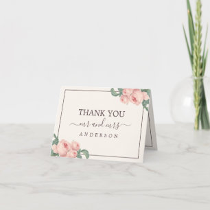 Carte De Remerciements Chic Rose rose Vintage photo blanc cassé