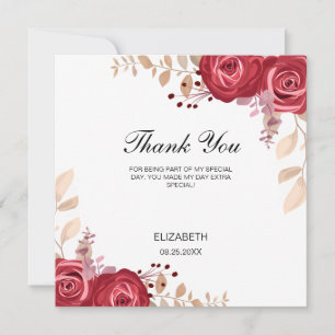 Carte De Remerciements Chic Rose Rouge Floral Végétal Fête d'anniversaire