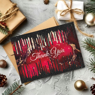 Carte De Remerciements Chic rouge noir gouttes parties scintillant monogr