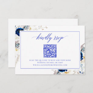 Carte De Remerciements Chic Royal Blue Mariage Site Web RSVP QR Code Card