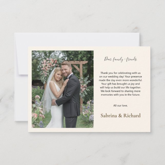 Carte De Remerciements Chic Script Aimer Brown Et Crème Floral Mariage (Dos)