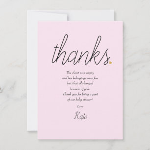 Carte De Remerciements Chic Script Love Heart Baby Girl Poème de Remercie