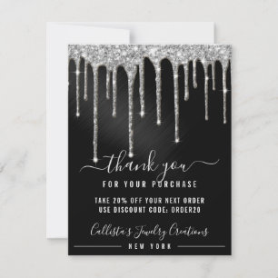 Carte De Remerciements Chic Silver Black Metallic Parties scintillant Dri