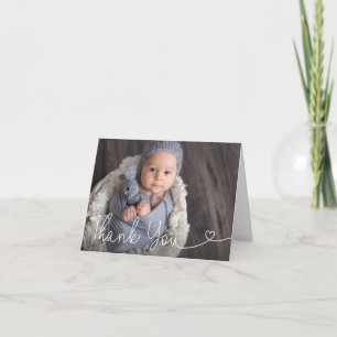 Carte De Remerciements Chic Simple Heart script Baby Boy shower en frança