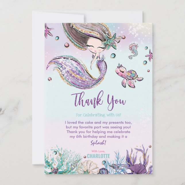 Carte De Remerciements Chic Sirène sous le Baby shower d'anniversaire de  (Devant)