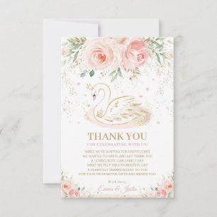Carte De Remerciements Chic Swan Princess Blush rose Baby shower Floral