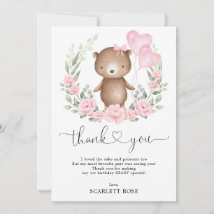 Carte De Remerciements Chic Teddy Bear Rose Floral Balloons Anniversaire 