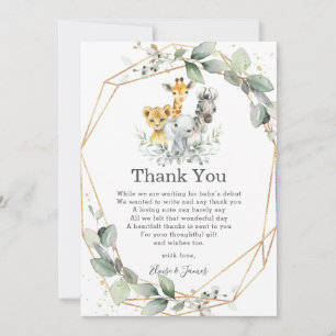 Carte De Remerciements Chic vert Jungle Animaux Neutre Baby shower