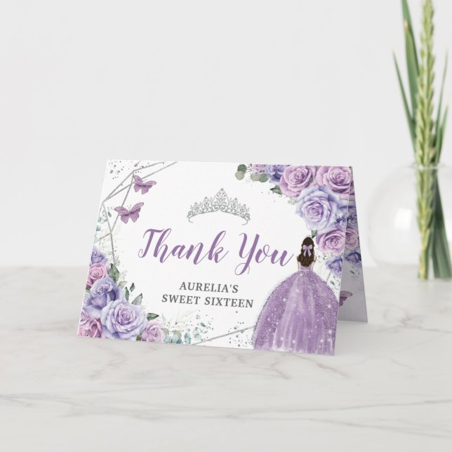 Carte De Remerciements Chic violet Lilac Floral Quinceanera Sweet sixteen (Devant)