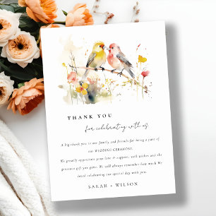 Carte De Remerciements Chic Wild Botanical Aquarelle Inséparables Mariage