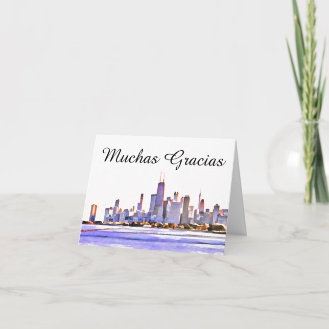 Carte De Remerciements Chicago Skyline Muchas Gracias (Devant)