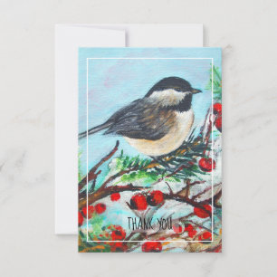 Carte De Remerciements Chickadee-Sweet Winter Black Capped Bird