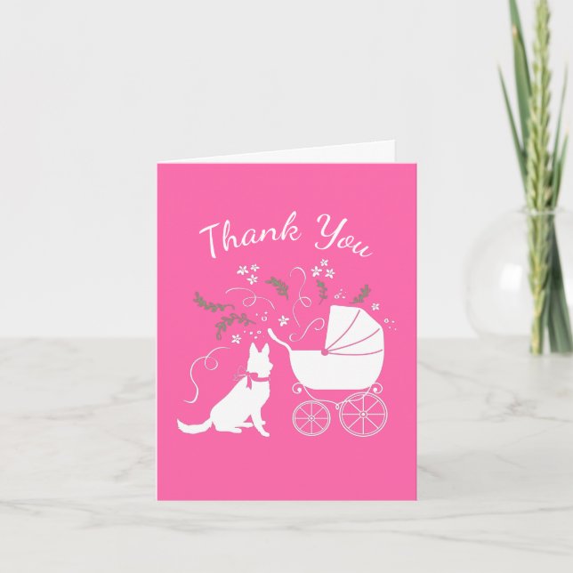 Carte De Remerciements Chien berger allemand Baby shower fille rose (Devant)