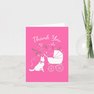 Carte De Remerciements Chien berger allemand Baby shower fille rose