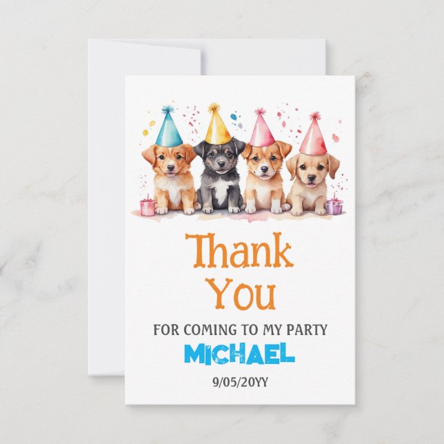 Carte De Remerciements Chien chiot fête d'anniversaire (Devant)