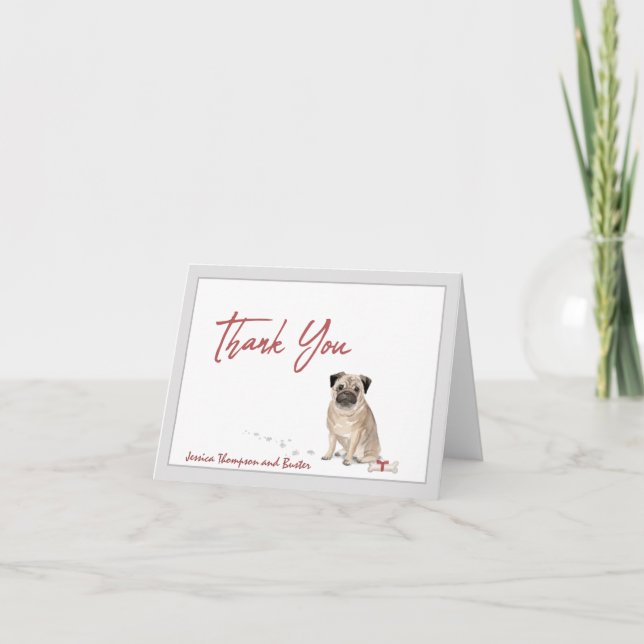 Carte De Remerciements Chien de Carlin mignon personnalisé avec os et rub (Devant)